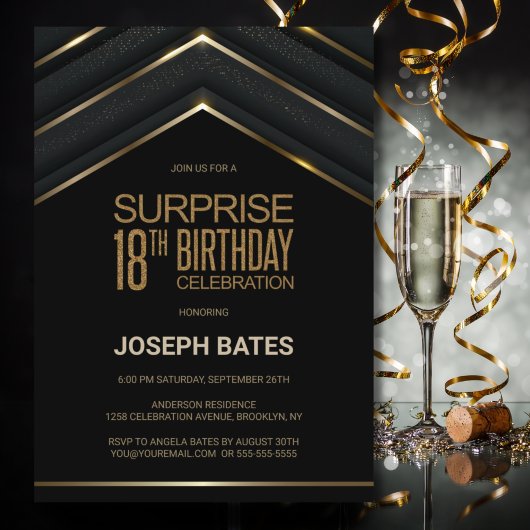 Black Gold Surprise 18th Birthday Kaart