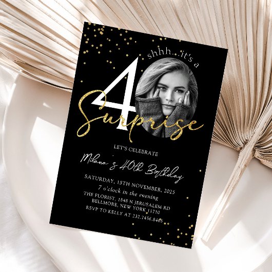 Black Gold Surprise 40e anniversaire Invitation ph