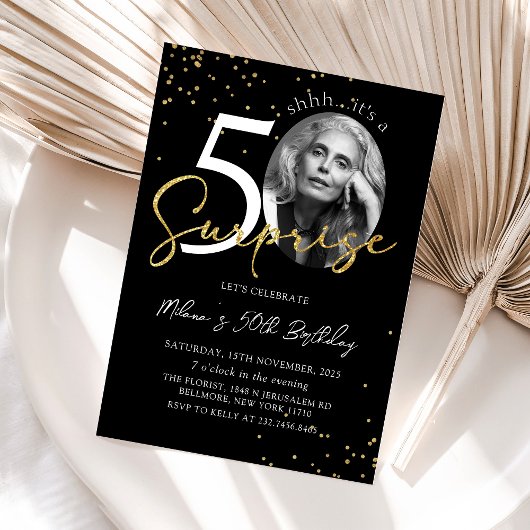Black Gold Surprise 50e anniversaire Invitation ph