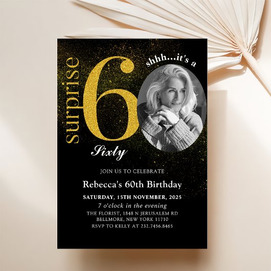 Black Gold Surprise 60e anniversaire Invitation ph