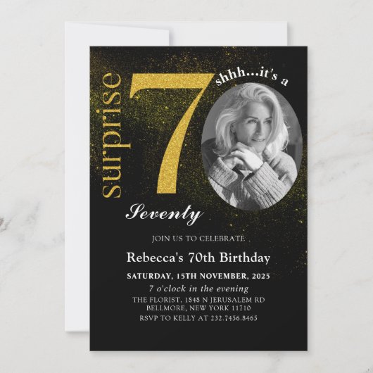 Black Gold Surprise 70e anniversaire Invitation ph (Devant)