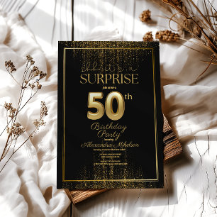Black Gold Surprise Typografie 50ste verjaardag Kaart