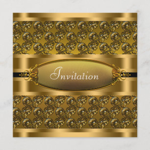 Black Gold Swirls All Occasion Party Invitation Kaart