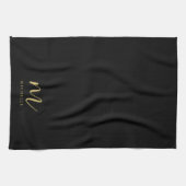 Black & Gold Text Name Sleek Script Monogram Theedoek (Horizontaal)