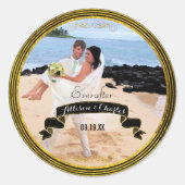 Black Gold Thin Multiple Stripe Your Weduwfoto Ronde Sticker (Voorkant)