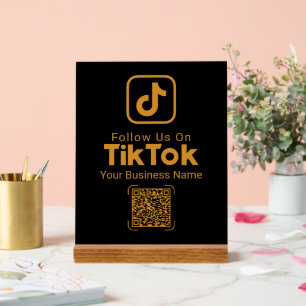 Black Gold TikTok QR-code Zakelijke naam Volg Ons Acryl Bord