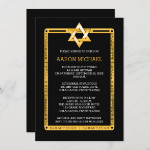 Black   Gold Tone Star van David Bar Mitzvah Kaart