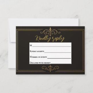 Black Gold Traditional Wedding RSVP Card Kaartje
