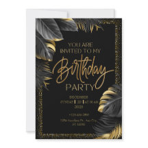 Black Gold Tropical Leaf Happy Birthday Party