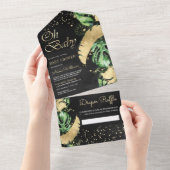 Black Gold Tropical Monstera Palm Baby shower All In One Uitnodiging (Afscheurbaar)