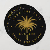 Black & Gold Tropical Palm Tree Weddenschap Save The Date (Voorkant / Achterkant)