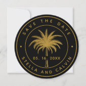 Black & Gold Tropical Palm Tree Weddenschap Save The Date (Voorkant)
