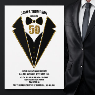 Black Gold Tuxedo 50th Birthday Party Kaart