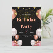 Black & Gold Uitnodiging voor moderne verjaardagsf (Staand voorkant)