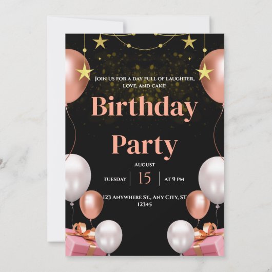 Black & Gold Uitnodiging voor moderne verjaardagsf (Achterkant)