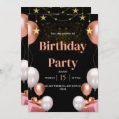 Black & Gold Uitnodiging voor moderne verjaardagsf (Voorkant / Achterkant)