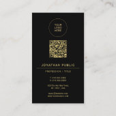 Black & Gold Upload Your Logo Here Custom QR Code Visitekaartje (Achterkant)