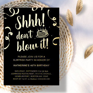 Black & Gold Verrassingsverjaardag   Verpest het n Folie Uitnodiging