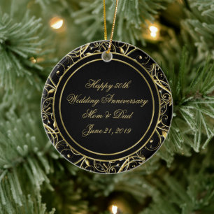 Black Gold Vlourish 50th Wedding Jubileum Keramisch Ornament