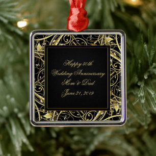 Black Gold Vlourish 50th Wedding Jubileum Metalen Ornament
