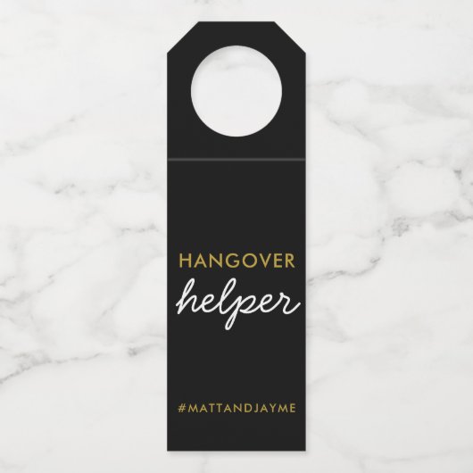 Black Gold Wedding Hangover Helper Label w Hashtag (Voorkant)