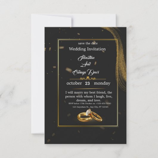 	Black Gold Wedding Invitation (Devant)