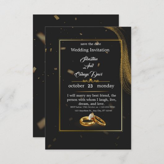 	Black Gold Wedding Invitation (Devant / Derrière)