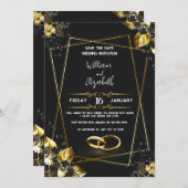 Black & Gold Wedding Invitation Card (Devant / Derrière)