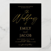 Black Gold Wedding Modern Typography Script Invita Folie Uitnodiging (Voorkant)
