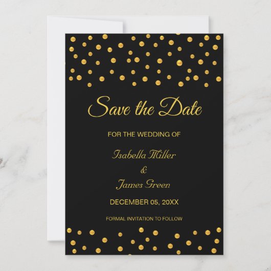 Black Gold Wedding Save the Date Invitation Kaart (Voorkant)