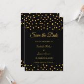 Black Gold Wedding Save the Date Invitation Kaart (Voorkant / Achterkant in situ)