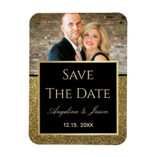 Black Gold Wedding Save the Date Invitation Magneet