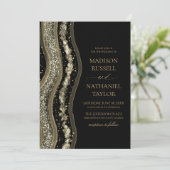 Black Gold White Agate Elegant Wedding Kaart (Staand voorkant)