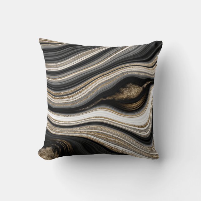 Black Gold White Agate modern Kussen (Voorkant)