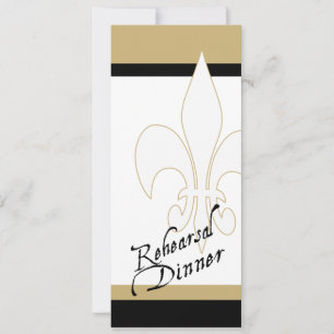 Black Gold White Fleur de Lis Rehearsal Dinner Kaart