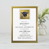 Black Gold White Male Afstuderen Graduparty Kaart (Staand voorkant)