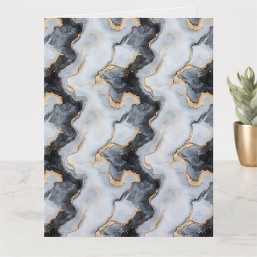 Black, Gold & White Marble Folded Greeting Card Kaart (Kleine Plant)