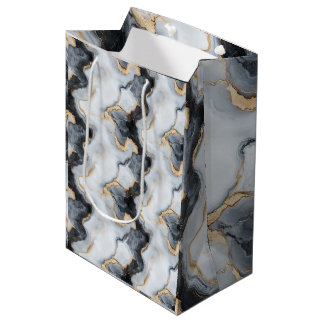 Black, Gold & White Marble Print Designer Gift Bag Medium Cadeauzakje