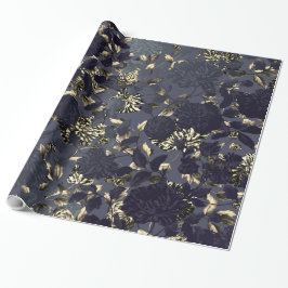 Black Gold White Modern Floral Toile Cadeaupapier