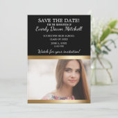 Black Gold White Stripe Afstuderen Save Date Photo Save The Date (Staand voorkant)