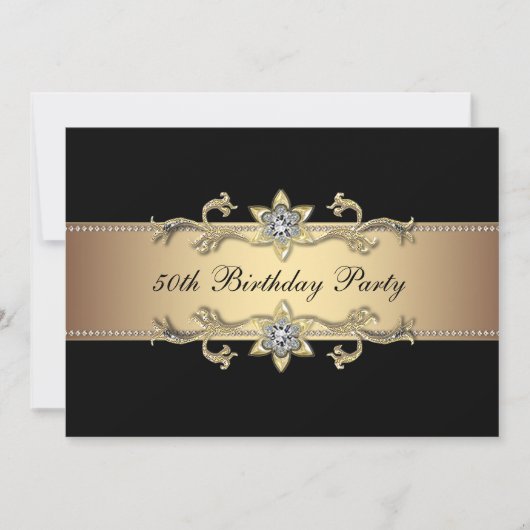 Black Gold Womans 50e anniversaire Invitation (Devant)