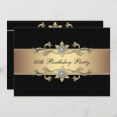 Black Gold Womans 50e anniversaire Invitation (Devant / Derrière)