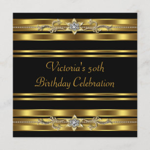 Black Gold Womans 50th Birthday Party Kaart
