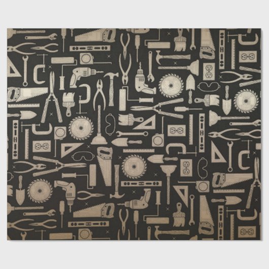 Black & Gold Workshop Tools Wrapping Paper Cadeaupapier (Vlak)
