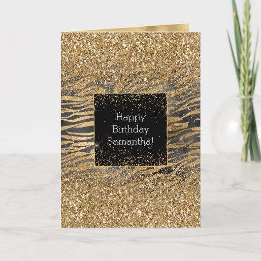 Black Gold Zebra Print Glittery Glitz Kaart (Voorkant)