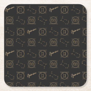 Black & Gold Zodiac Gemini Astrologie Sterrenbeeld Vierkante Kartonnen Onderzetter