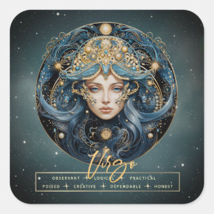 Black Gold Zodiac Sign Constellation Virgo Vierkante Sticker