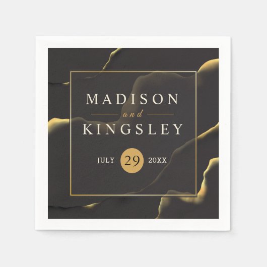 Black & Golden 💍 Abstracte inktolie Servet (Voorkant)