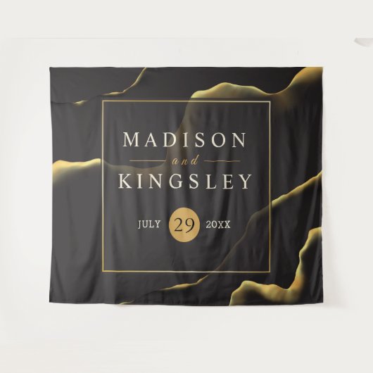 Black & Golden 💍 Abstracte inktolie Wandkleed (Voorkant (horizontaal))