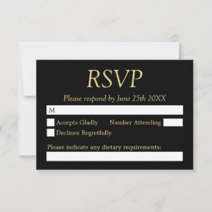 Black Golden Beige Wedding RSVP Kaart